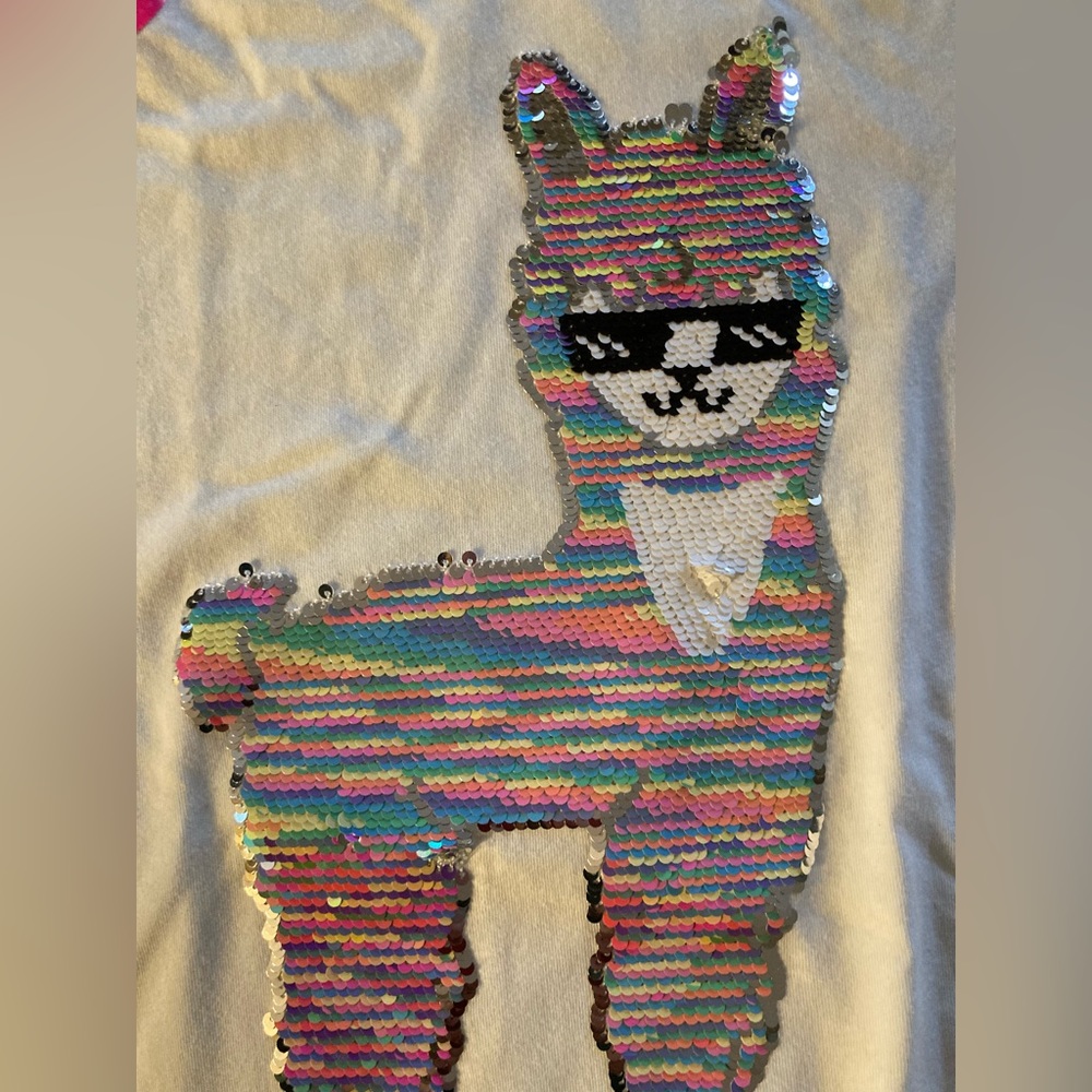 Flip sequin llama Shirt White Kids Girls XL 14/16 The Children’s Place